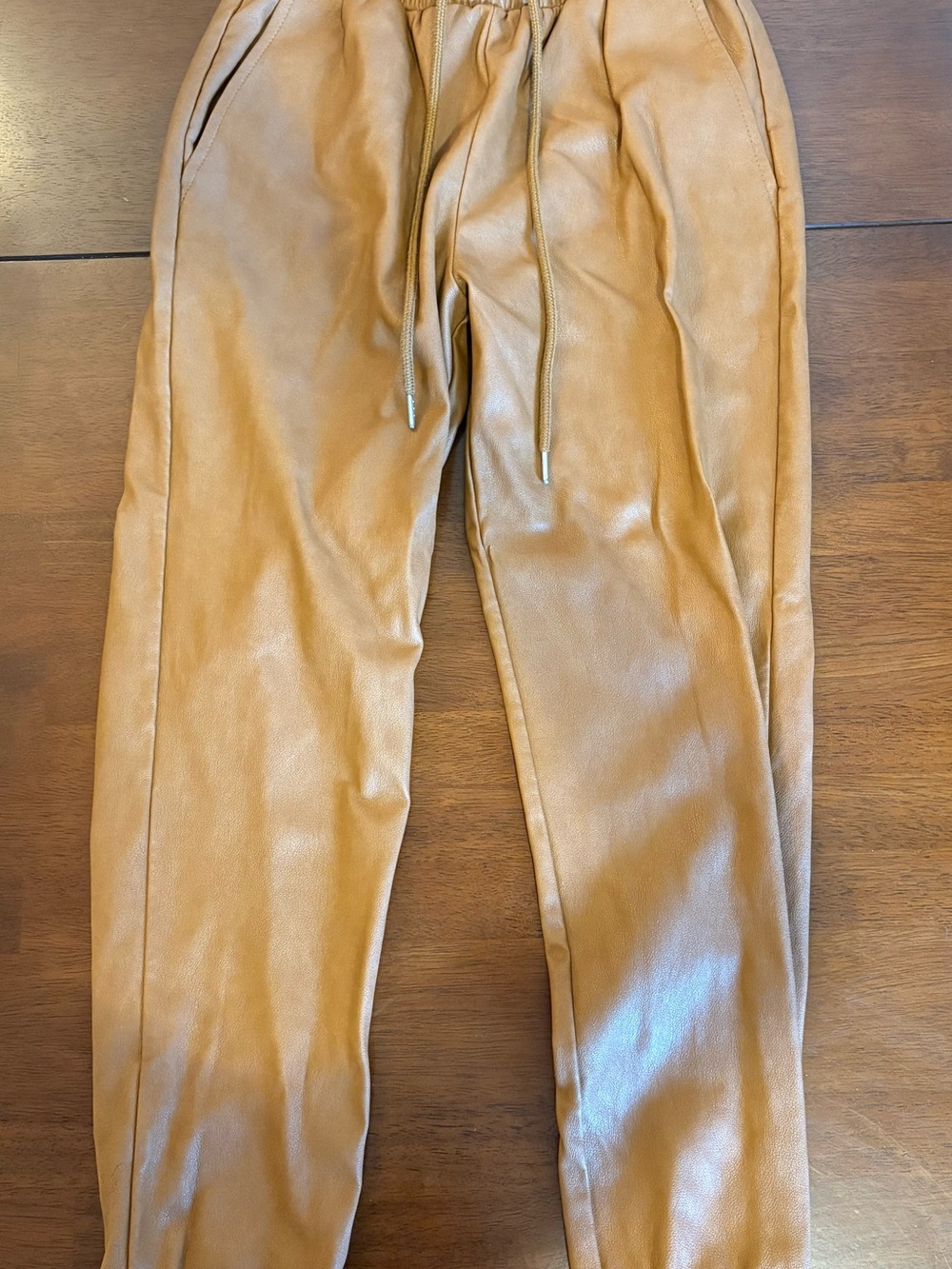 bagatelle Tan Faux Leather Joggers with Drawstring Waist